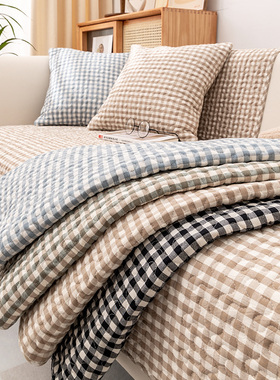 纯棉沙发垫布艺格子四季通用全包现代简约家用方格防滑坐垫盖罩巾
