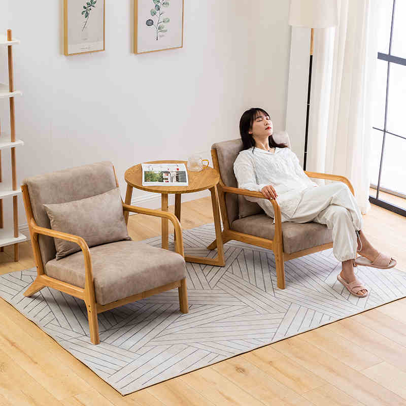 北欧实木科技布艺沙发家用小户型现代简约办公室休闲双人桌椅组合