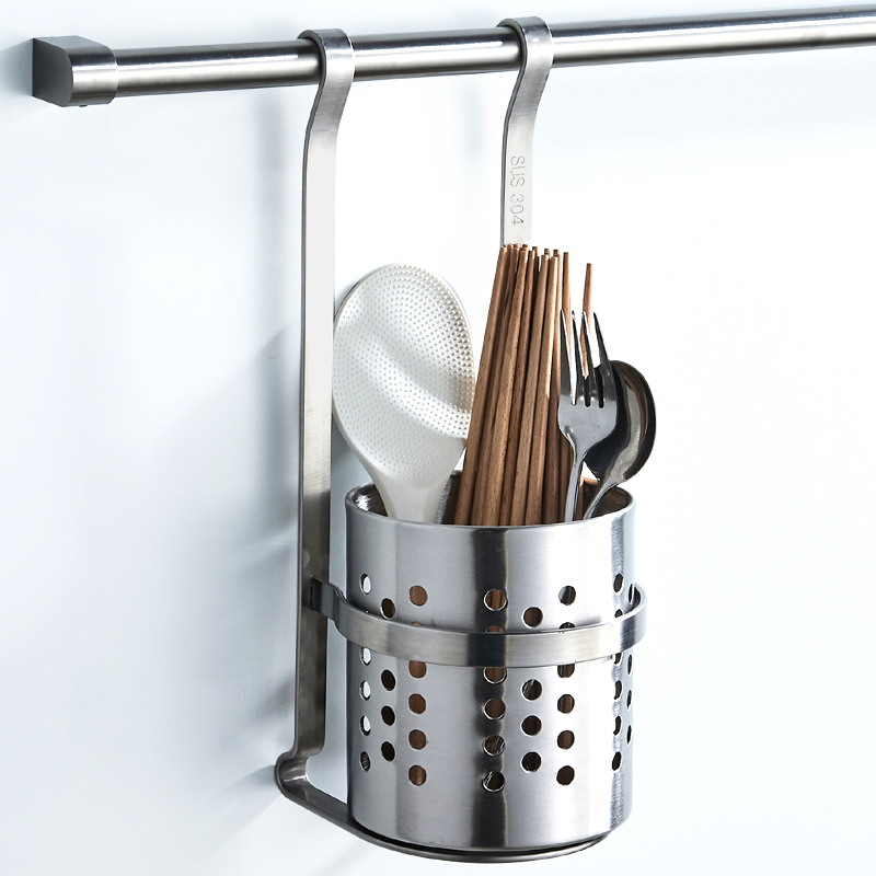 304不锈钢加厚壁挂式厨房筷子桶沥水筷子筒筷子盒锅铲架免打孔