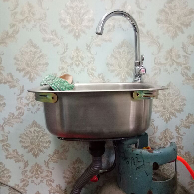 小单槽厨房洗菜盆洗碗池简易 小单槽套餐不锈钢水盆 盘 挂墙支架
