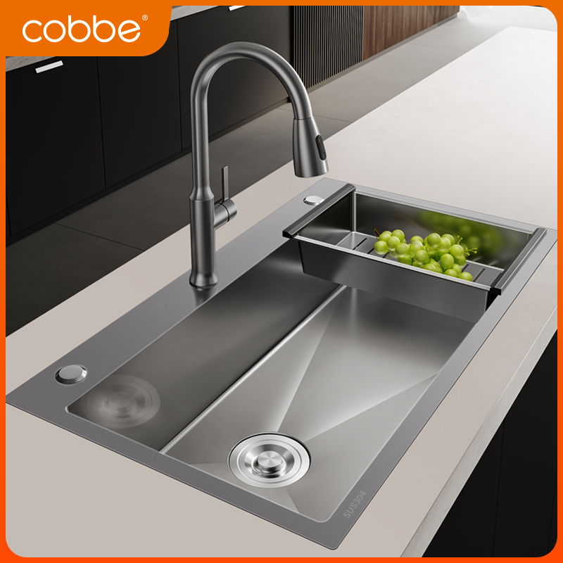 卡贝304不锈钢水槽大单槽加厚侧排水洗菜盆厨房洗碗台下盆洗菜池