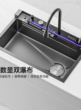 浪鲸厨房水槽304不锈钢多功能大单槽数显洗菜盆洗碗槽台下盆R10