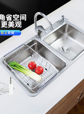 科勒厨房304不锈钢水槽家用飘瑞诗台上式双槽加厚洗菜盆K-98683T