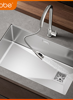 卡贝 304不锈钢水槽单槽厨房洗菜盆加厚洗菜池大水池家用洗碗槽
