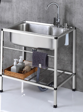 厨房加厚简易不锈钢水槽单槽双槽带支架水盆洗菜盆洗碗池套餐家用