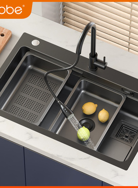 卡贝纳米304不锈钢手工水槽洗菜池大单槽洗碗槽家用厨房洗菜盆