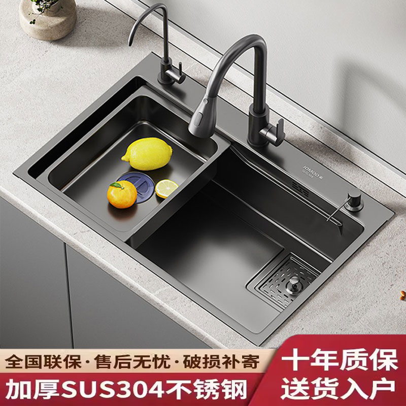 九牧⁦纳米厨房SUS304不锈钢水槽大单槽枪灰色手工洗菜家用洗碗池