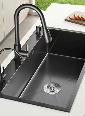 黑色水槽大单槽 厨房手工不锈钢纳米洗菜盆洗菜池洗碗槽台上下盆