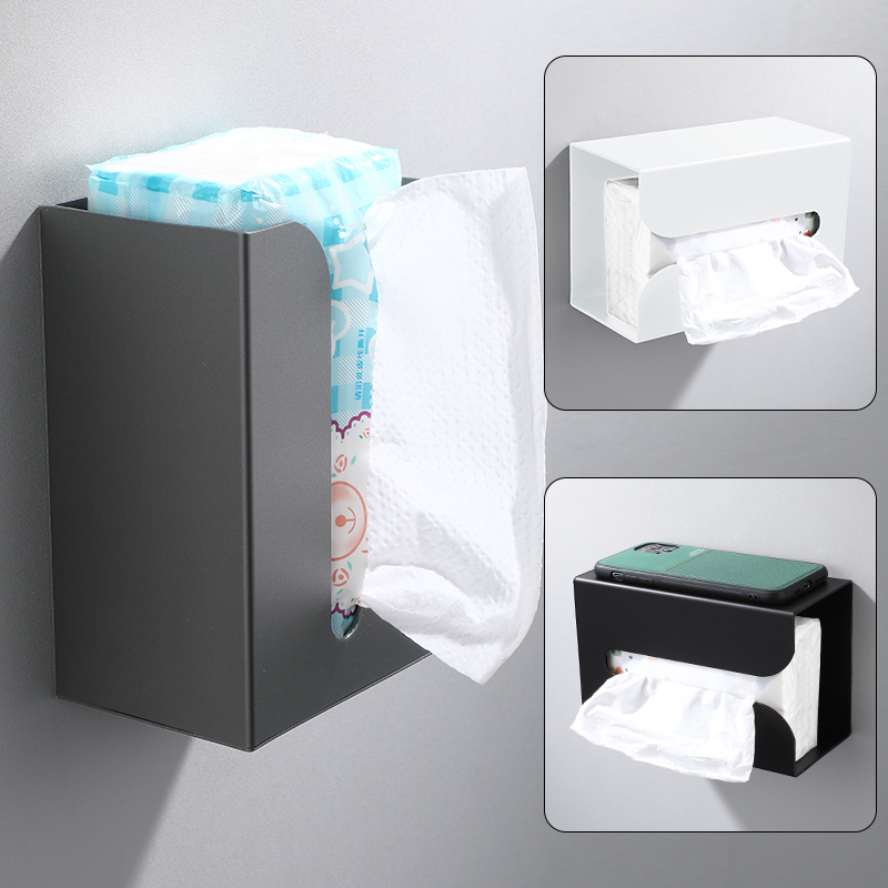 黑色厨房卫生间通用纸巾盒抽纸盒家用倒挂卫生间纸抽盒免打孔
