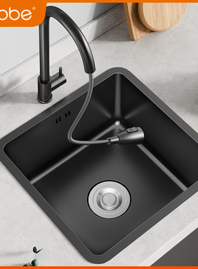 卡贝黑色纳米304不锈钢方形单水槽吧台中岛台厨房台下小号洗菜盆