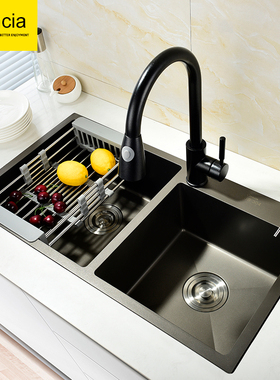 304不锈钢黑色加厚厨房水槽手工水槽双槽套餐厨房菜盘洗碗池套餐