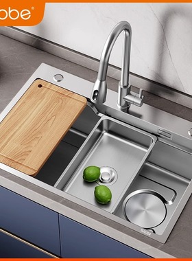 卡贝304不锈钢手工水槽单槽台上下盆加厚厨房洗菜盆大水池洗碗槽