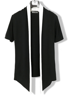 夏季男短袖开衫韩版潮流个性薄款针织衫外套青年黑色休闲半袖上衣