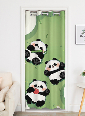 卡通布艺门帘家用免打孔可爱熊猫装饰挂帘卧室隔断帘子厨房遮挡帘