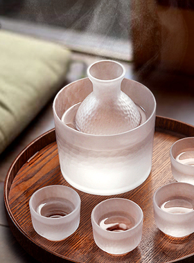 日式锤纹玻璃清酒壶套装家用烫酒壶白酒温酒器透明耐热小酒杯酒具