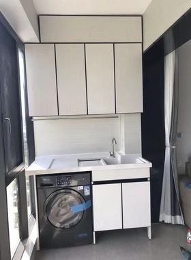 广州阳台柜定制太空铝洗衣机柜蜂窝铝合金洗烘一体柜全铝焊接整板