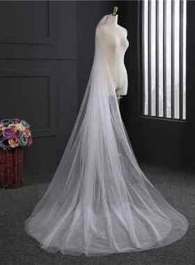 长款3米双层素白色婚纱新款拖尾头纱头饰配饰2021柔软新娘纱发梳