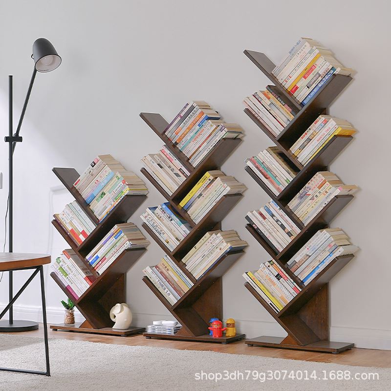简易书架置物架现代简约儿童学生书房卧室落地小书柜创意树形书架