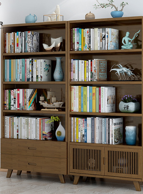 北欧简约实木书柜带门书架置物架落地学生儿童卧室书房收纳展示柜