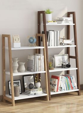 木架展示架儿童书架梯形实木落地多层学生省空间书房卧室简易置物