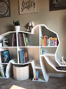 大象长颈鹿造型书架实木原木置物架书房儿童房幼儿园学校展架包邮