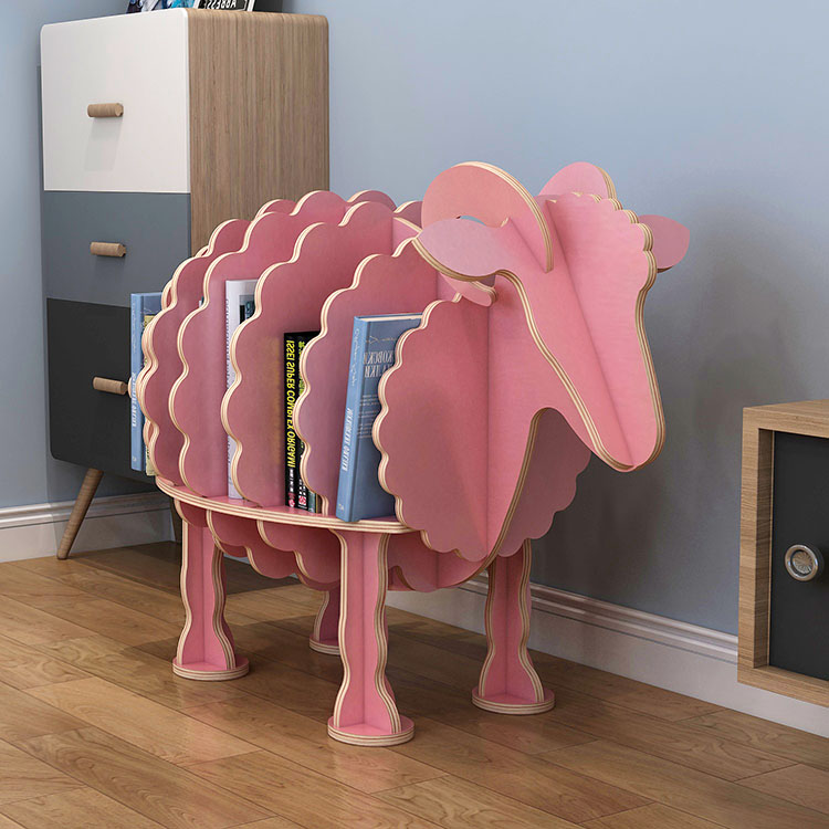 简易儿童书房实木办公室动物造型创意学生桌上书架绵羊落地置物架
