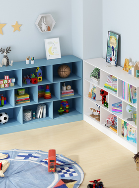 网红书柜分层架一体靠墙书架落地矮柜儿童书房阅读区白色简易