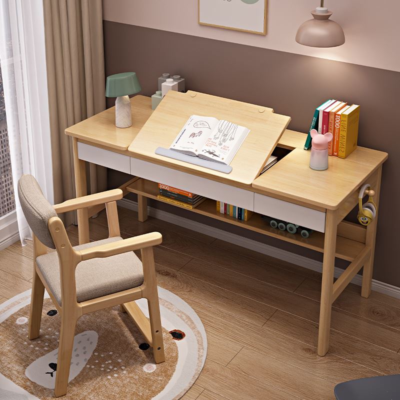 儿童学习桌桌面可调节实木书桌课桌椅家用卧室书房多功能写字台