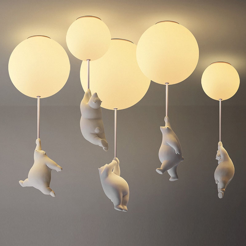 北欧简约创意设计师气球卡通小熊吊灯儿童房书房卧室过道温馨泡泡