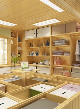 日式实木榻榻米床衣柜一体全屋定制整体多功能卧室儿童书房塌塌米