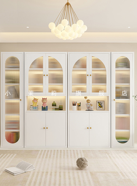 新款法式奶油风书柜现代家用客厅玻璃带门防尘展示柜儿童书房书架