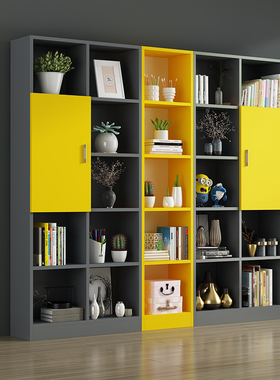 现代简约书架置物架落地组合收纳儿童简易靠墙置物柜书房定制柜子
