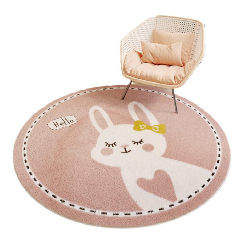 ins圆形小地毯卡通猫咪儿童房间女孩卧室地垫书房客厅转椅脚垫子