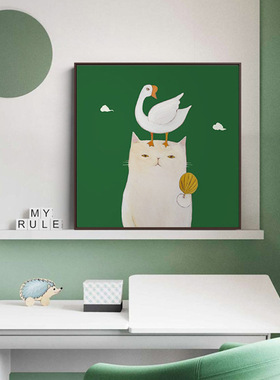 卡通趣味创意可爱猫咪客厅装饰画卧室书房墙挂画儿童房民宿壁画