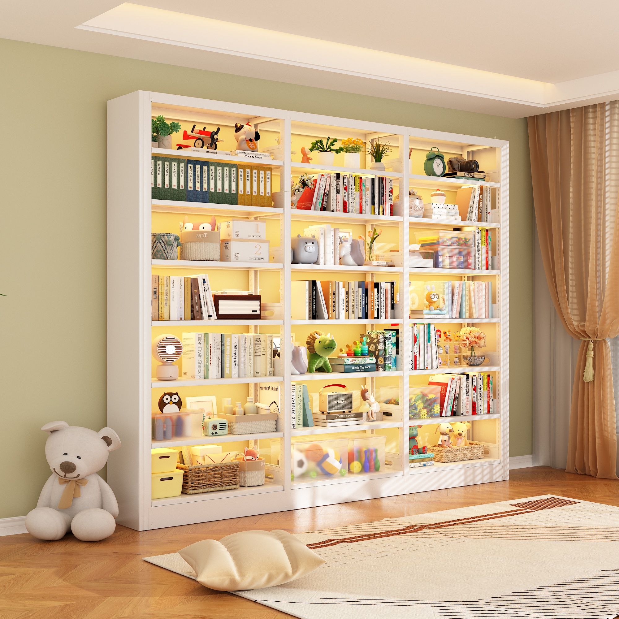 家用钢制书架落地多层置物架书房收纳架铁艺儿童简约一体靠墙书柜