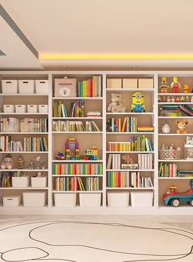 家用钢制书架落地书柜儿童书籍架图书馆书房铁艺现代简约置物架