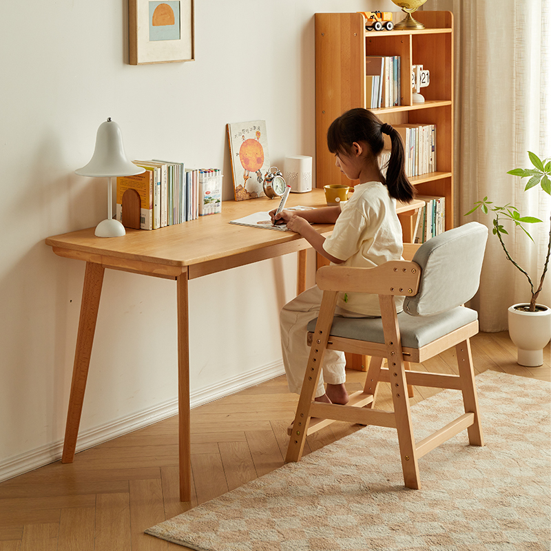 金多喜书桌实木儿童学习桌简约家用进口榉木原木写字桌书房电脑桌