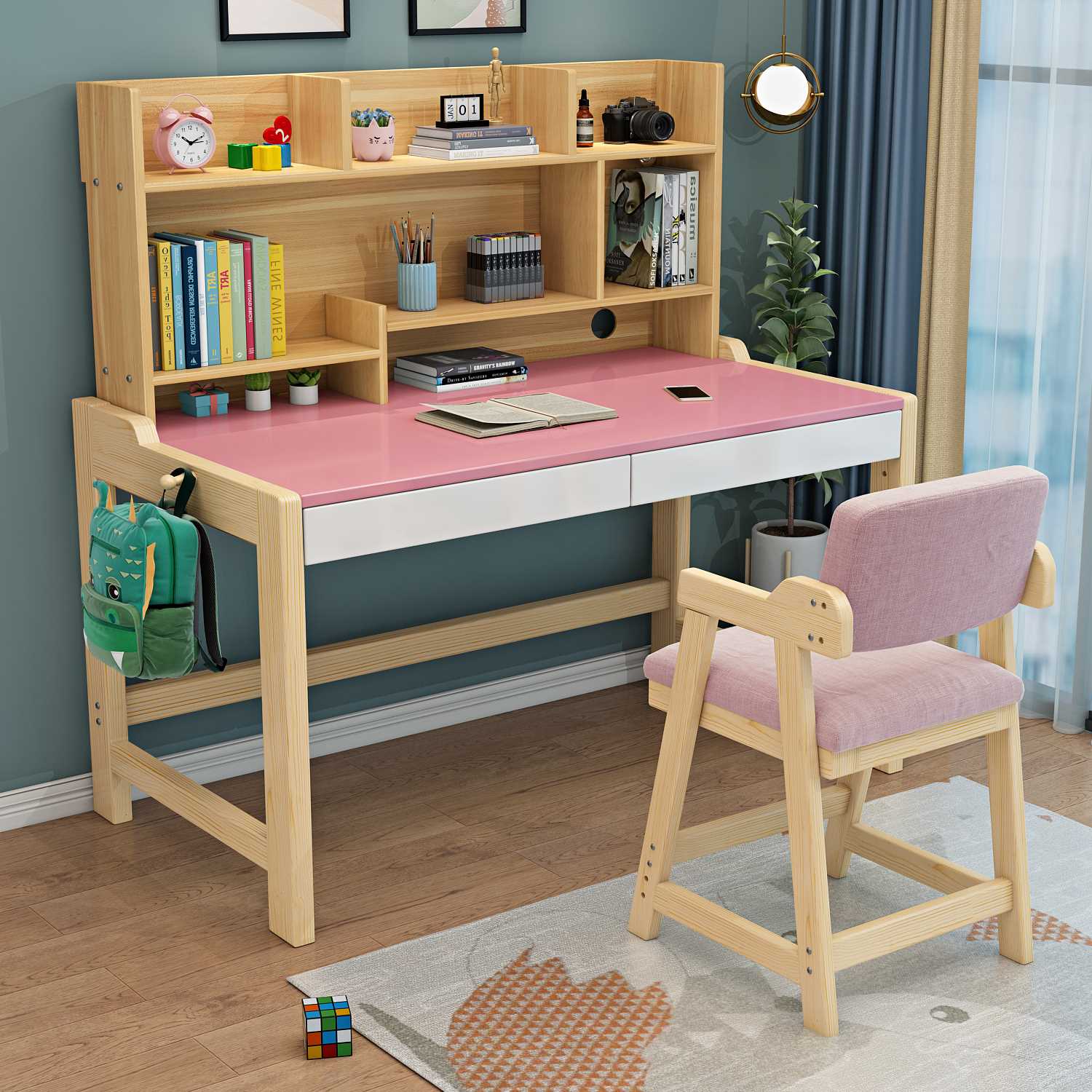 实木儿童书桌家用学习桌可升降小学生写字桌书房卧室电脑桌课桌椅
