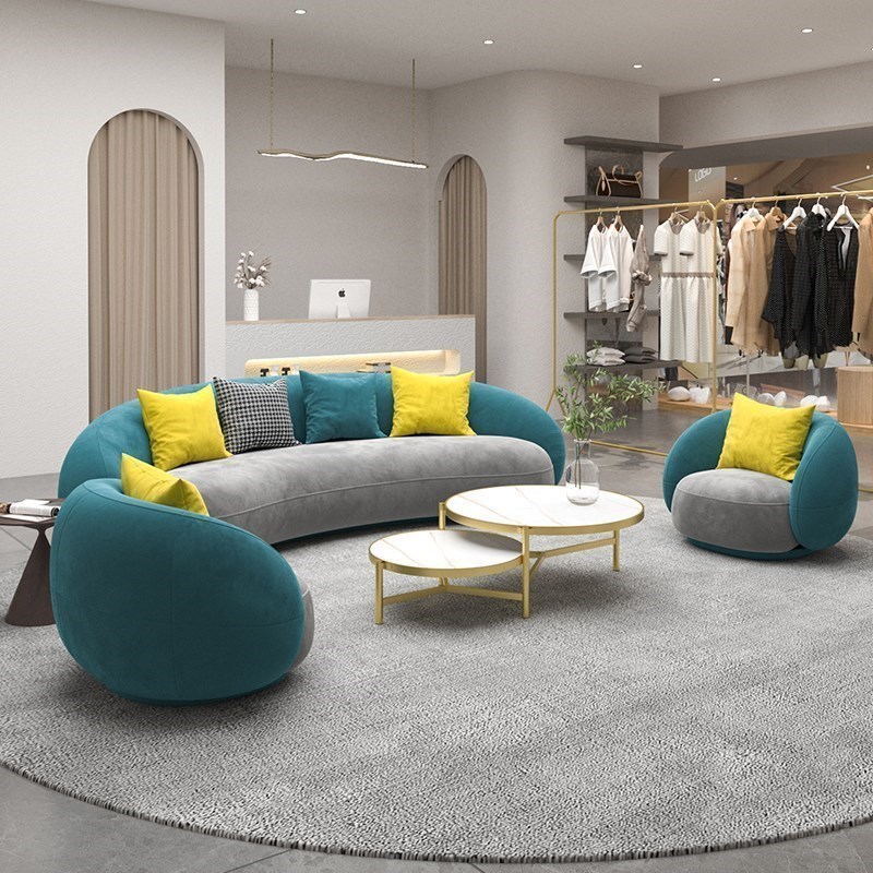 北欧网红布艺弧形沙发简约现代服装店接待沙发办公沙发茶几组合套