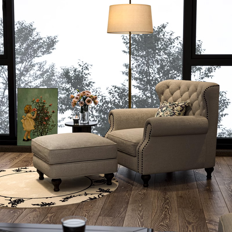 美式轻奢布艺沙发组合小户型棉麻乳胶单双三人位现代简约客厅家具
