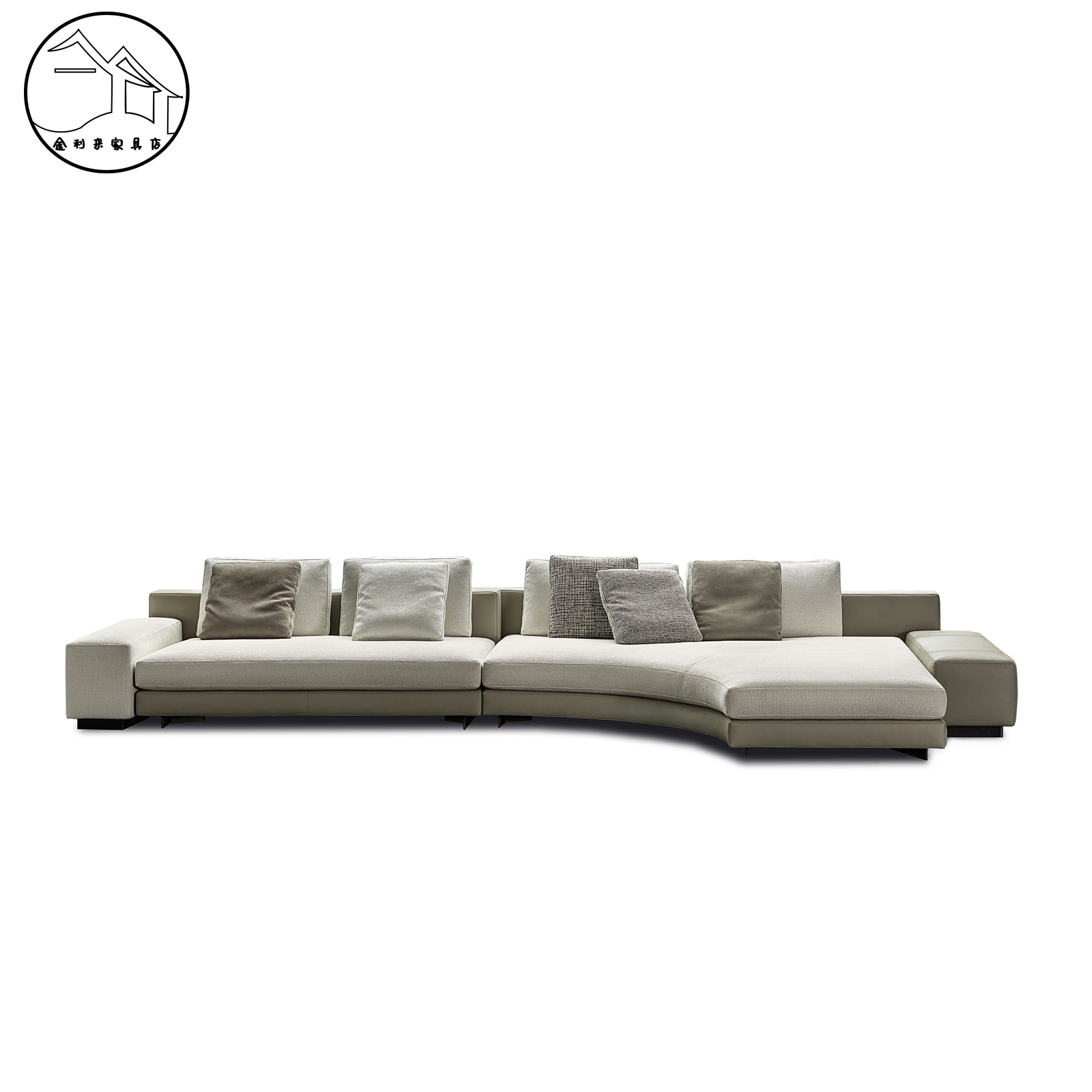 北欧意式现代简约转角弧形客厅懒人高端休闲棉麻布艺乳胶沙发组合