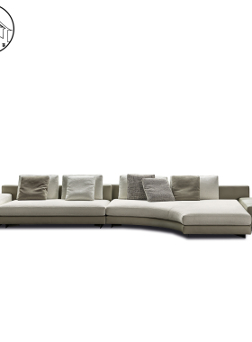 北欧意式现代简约转角弧形客厅懒人高端休闲棉麻布艺乳胶沙发组合