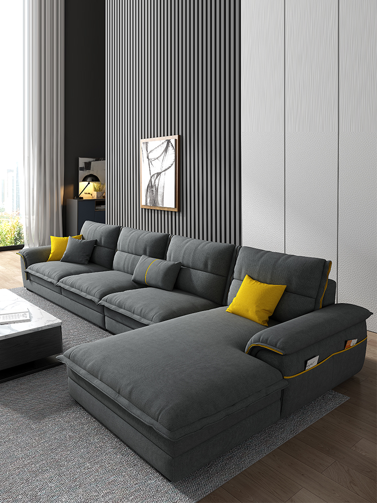 棉麻布艺沙发客厅现代简约大户型六件套贵妃转角组合北欧乳胶沙发