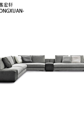 意式简约轻奢现代设计师客厅大平层转角拼接布艺乳胶多人组合沙发
