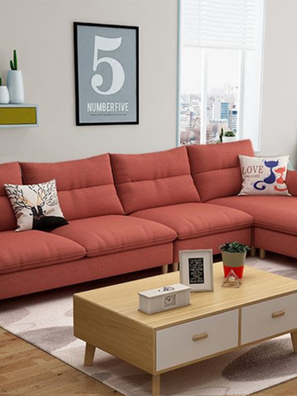 促北欧现代简约中小户型转角布艺拆洗乳胶卧室公寓三人沙发组合新