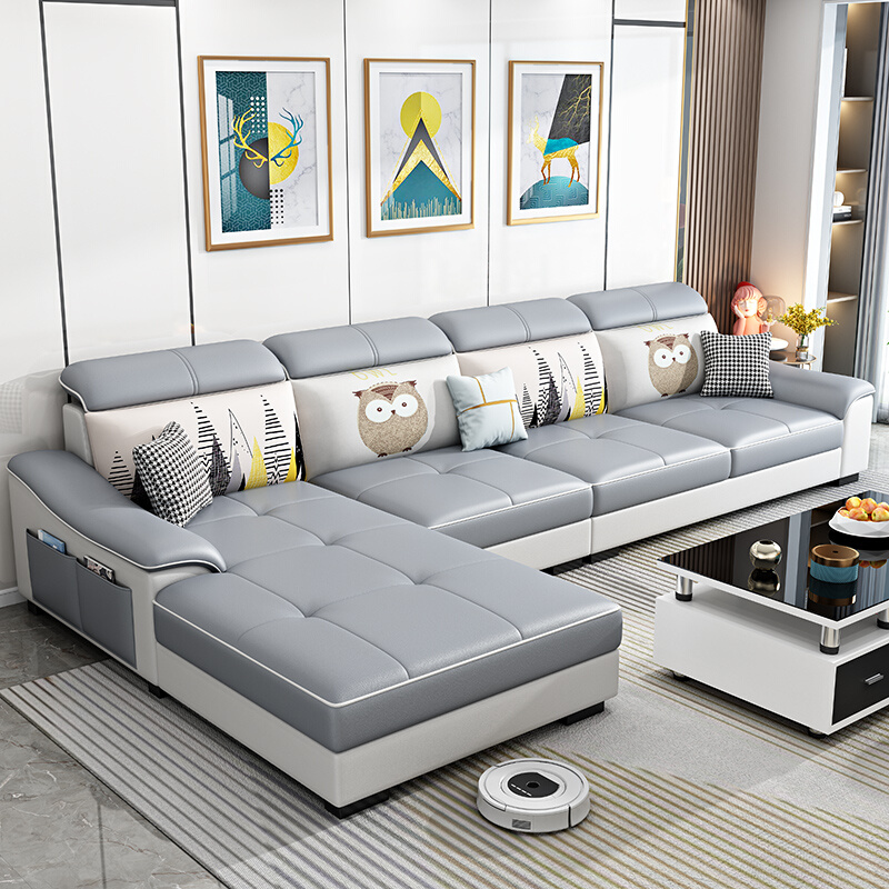简约现代北欧科技布贵妃沙发组合小户型客厅转角布艺乳胶沙发整装
