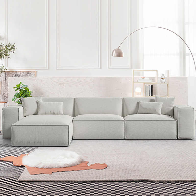 现代简约意式客厅乳胶沙发大小户型转角沙发组合布艺轻奢北欧灰色