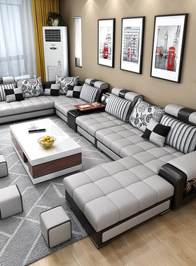 大户型客厅布艺沙发家具套装转角组合简约现代科技布皮布乳胶沙发