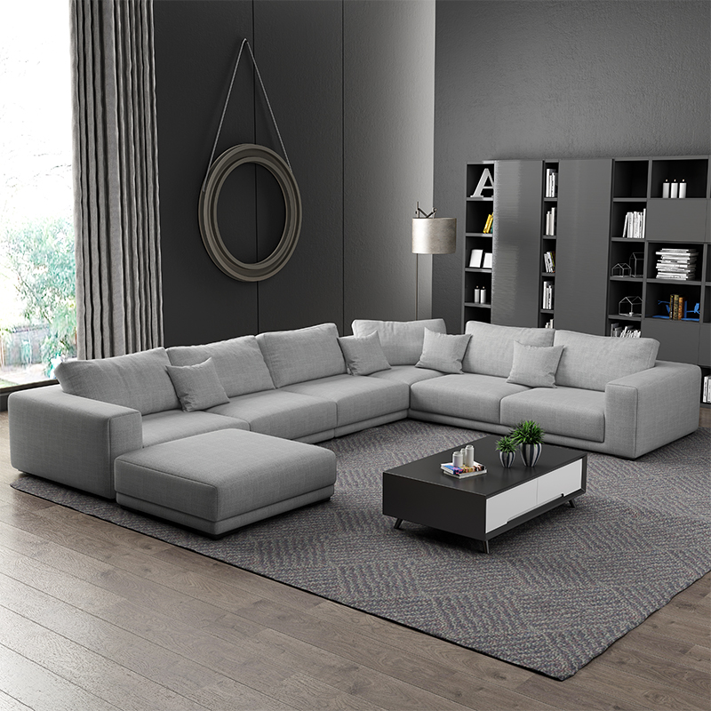 北欧科技布乳胶沙发U型转角组合简约现代大小户型可拆洗布艺沙发