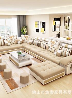 佛山布艺沙发客厅组合简约现代大户型转角民宿乳胶科技布沙发